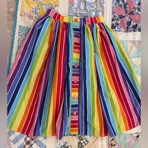 Hell Bunny Faux Button Down Cotton Rainbow Striped Full Skirt